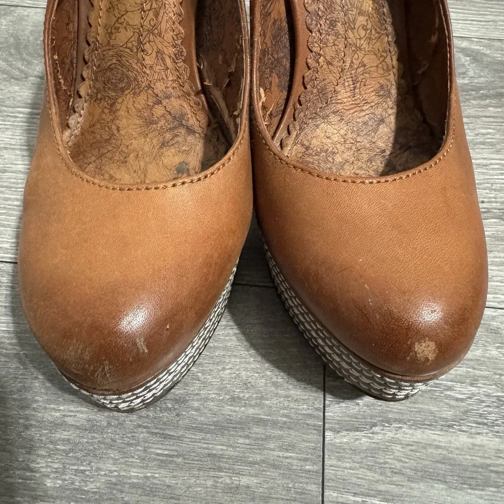 Lucky Brand Women's Brown Leather Heels Sz 8.5M Chunky Y2K Slingback Platform - Picture 2 of 13
